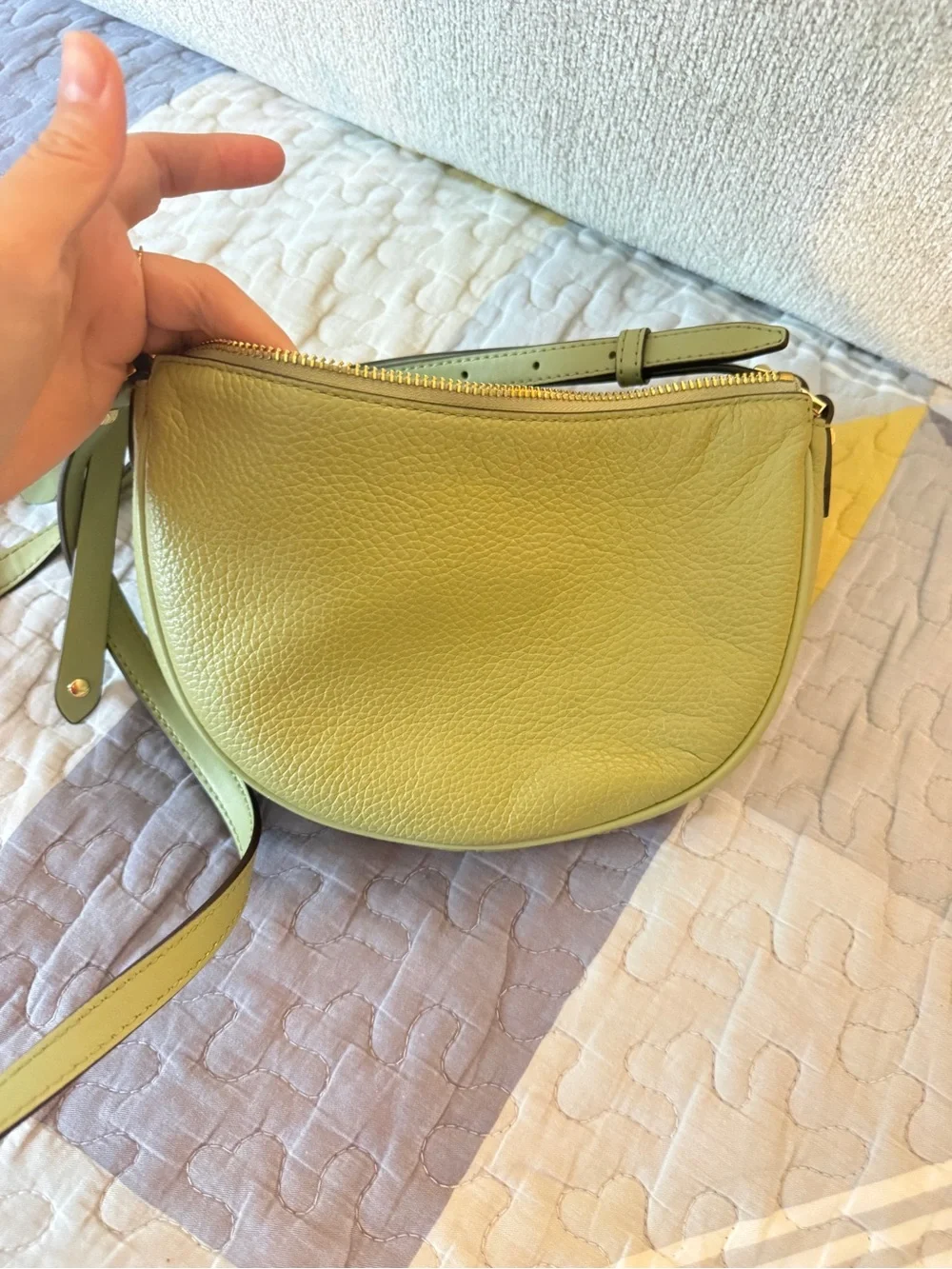 Michael Kors Olive Green Pebbled Leather Crescent Crossbody